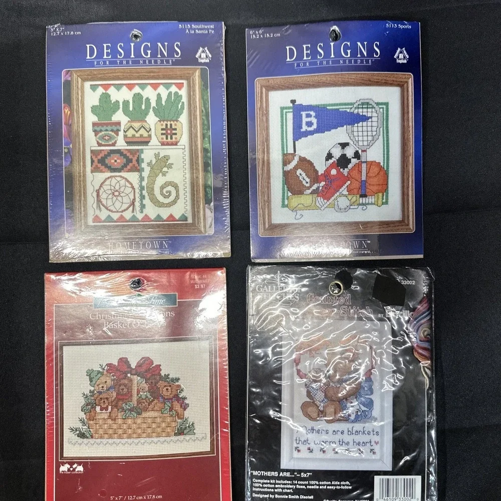 Lot of 4 Cross Stitch Kits Sports, Cactus , Christmas , Mothers are And Bear